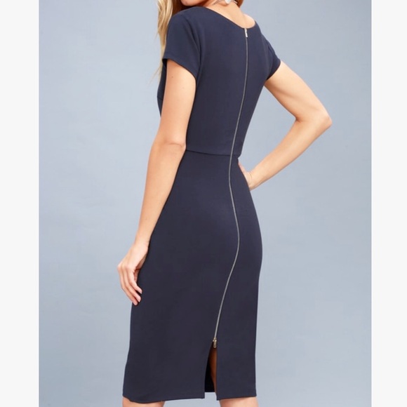 navy blue bodycon midi dress